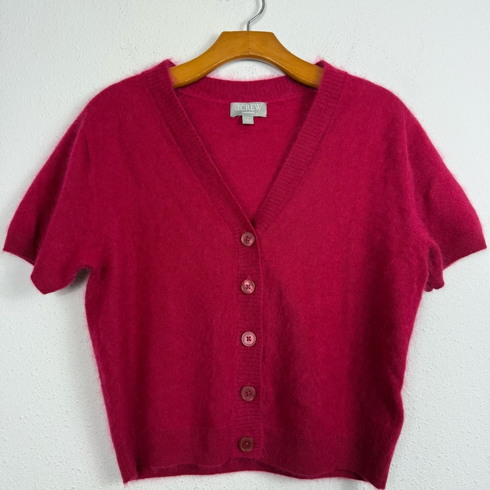 J.Crew Brushed cashmere short-sleeve cardigan Crimson Rouge Sz Small - Picture 4 of 7